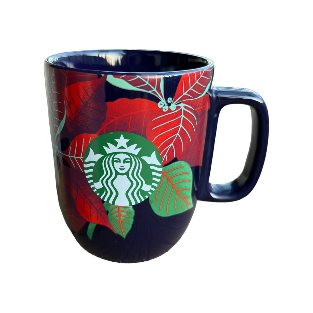 Starbucks 2020 Limited Edition NAVY BLUE Poinsettia XMAS Holiday Coffee Tea Mug